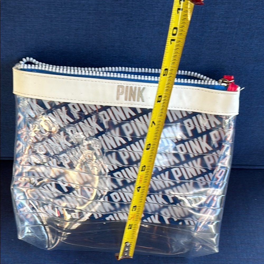 PINK Victoria's Secret Clear Pouch with Blue and White Design - Picture 5 of 5